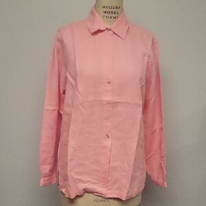 Yerse Pink Women's Button-Up Shirt, 100% Linen, Size XL